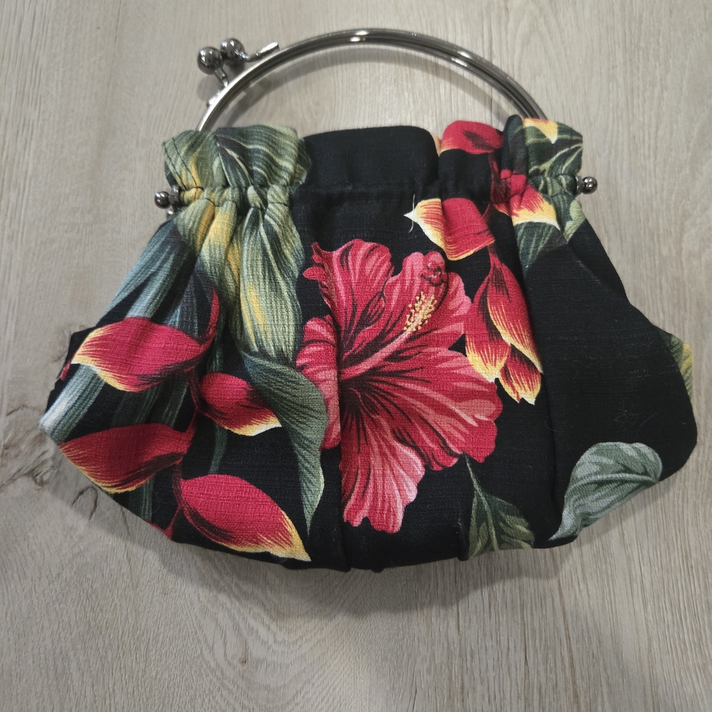 Vintage 1990s Hawaiian Floral Black Clutch Bag
